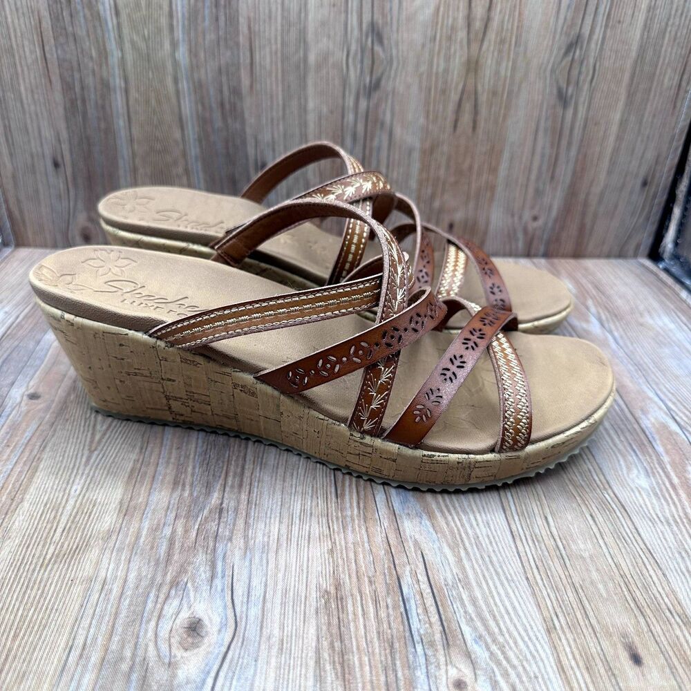 Skechers  Beverlee Tiger Posse Wedge Slide Strappy Sandals Women's Size 11